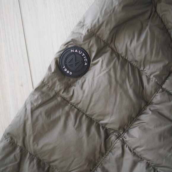 Nautica Lightweight Duck Down Feather Puffer Jacket Men's Large Olive Green - Picture 8 of 11